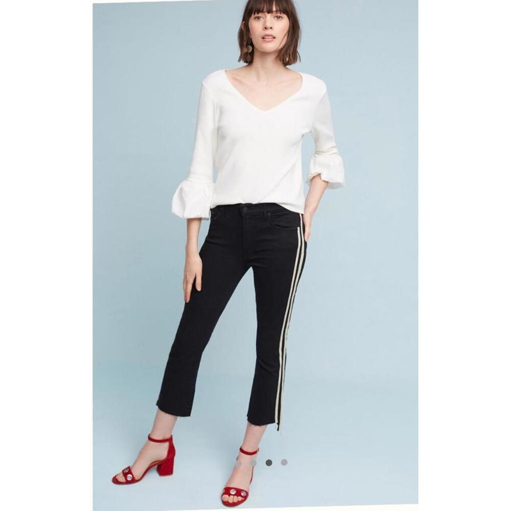 Pristine MOTHER insider crop step fray- dark denim w white stripe sz 27